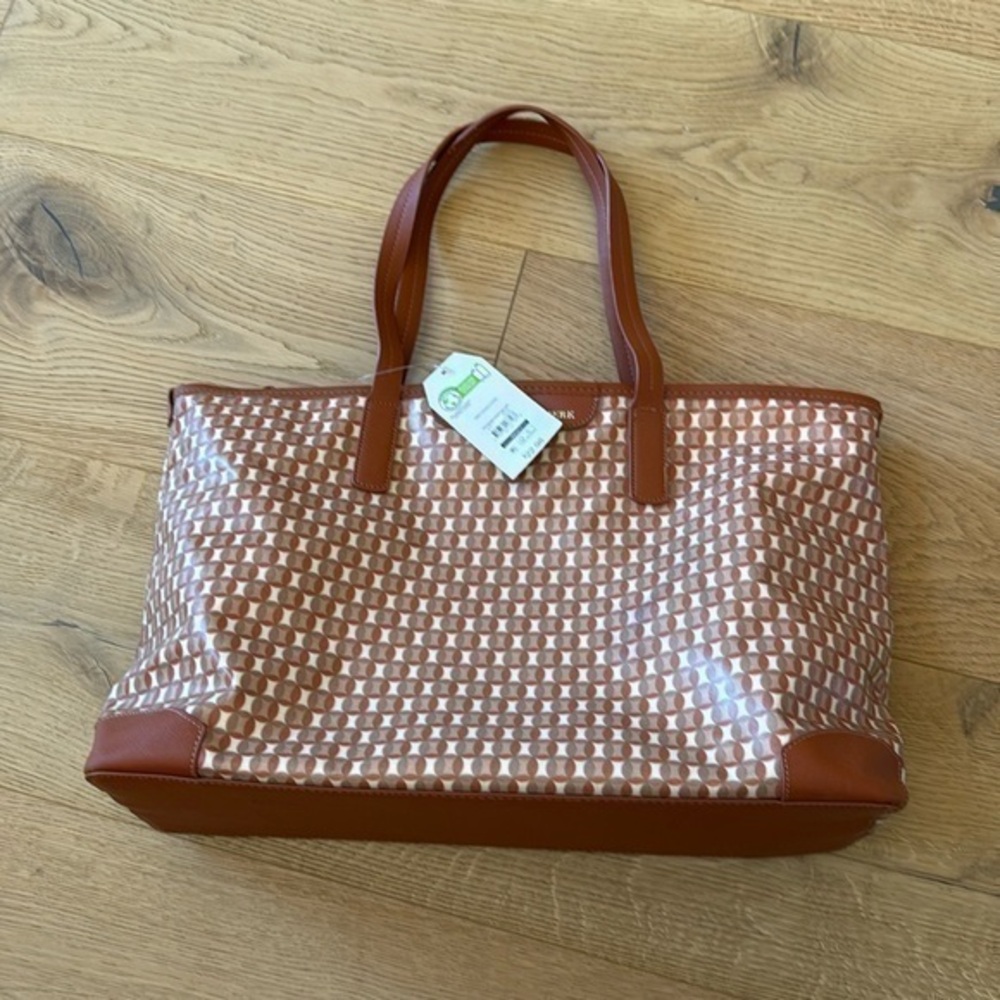 Time and Tru Brown Pattern Tote Bag Faux Leather Trim Shopper